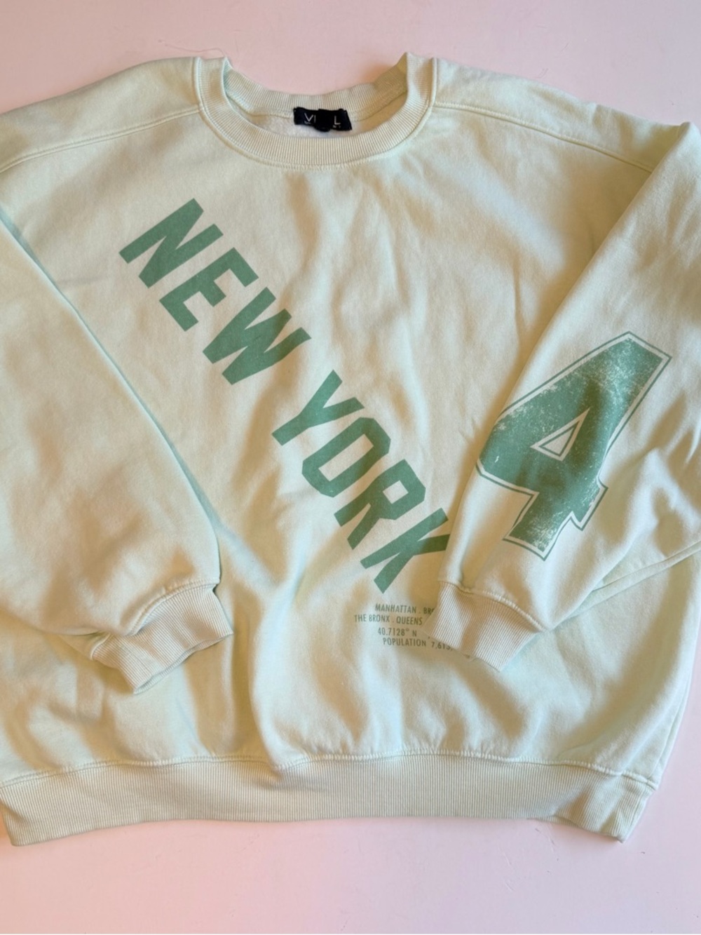 Vinyl Icons New York 24 Graphic Sweatshirt Mint Green Oversized Pullover Large